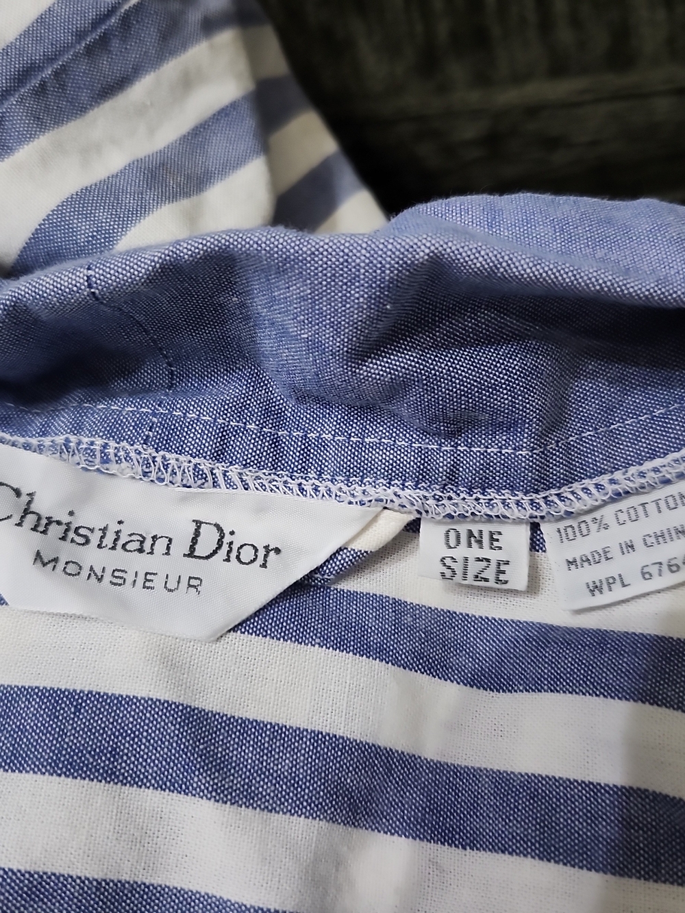 Christian Dior Blue Pinstripe Long Robe/ Duster Coat Cardigan No Belt O/S Cotton - Picture 10 of 11